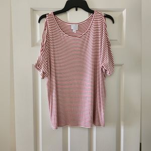 Cold Shoulder Red & White Striped Top Size Small
